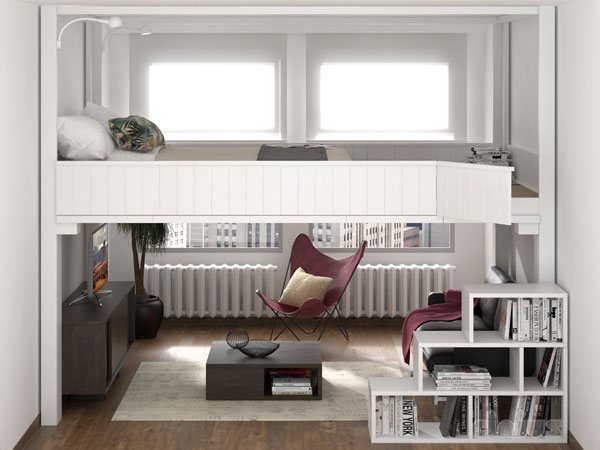 The same white Rising lowered, the lounge chair still in place underneath